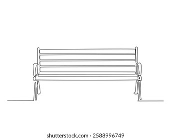 Continuous line art drawing of bench park illustration. Garden bench or chair in one line drawing vector illustration. Editable stroke.