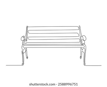 Continuous line art drawing of bench park illustration. Garden bench or chair in one line drawing vector illustration. Editable stroke.