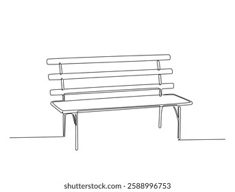 Continuous line art drawing of bench park illustration. Garden bench or chair in one line drawing vector illustration. Editable stroke.