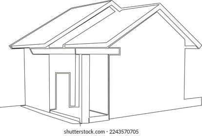  continuous line art drawing of black and white minimalist house