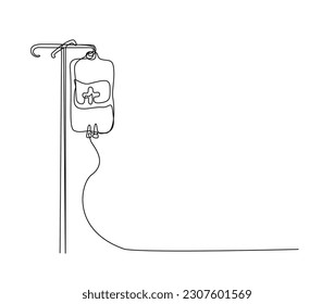 Dibujo de línea continua del ícono de la bolsa médica de sangre, bolsa de iv, bolsa intravenosa. iv ilustración vectorial del dibujo de una sola línea de bolsa. Trazo editable.
