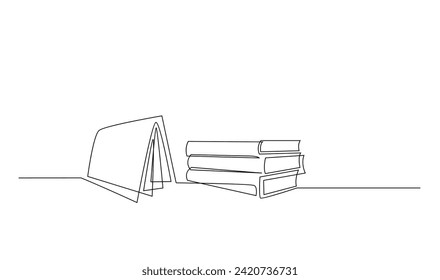 Continuous line art drawing of book illustration template