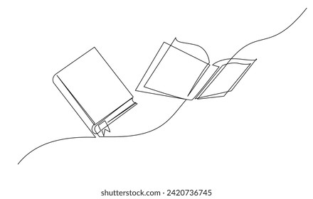 Dibujo de línea continua de la plantilla de ilustración de libro