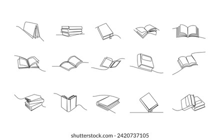 Continuous line art drawing of book illustration template