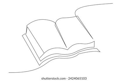 Continuous line art drawing of book. Opened book single line art drawing vector illustration template