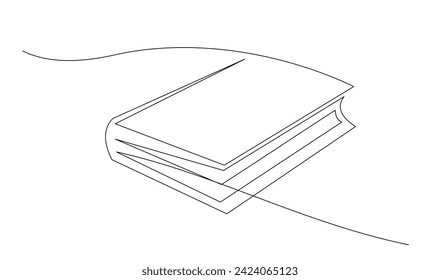 Continuous line art drawing of book. Opened book single line art drawing vector illustration template