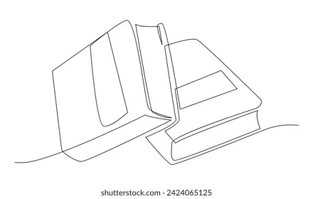 Continuous line art drawing of book. Opened book single line art drawing vector illustration template
