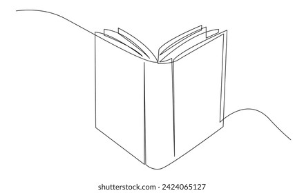 Continuous line art drawing of book. Opened book single line art drawing vector illustration template