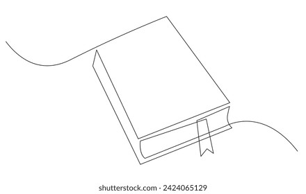 Continuous line art drawing of book. Opened book single line art drawing vector illustration template