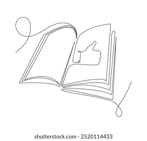 continuous line art drawing of a book, symbolizing online learning, e-library, and distance education. This minimalist illustration conveys the concept