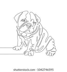 Continuous line art drawing. Bull dog Puppy.