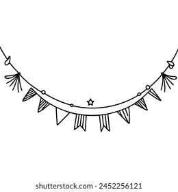 Guirnalda de dibujo de líneas continuas. Banderas dibujadas a mano de la fiesta de celebración. Ilustración lineal de Vector aislado en blanco