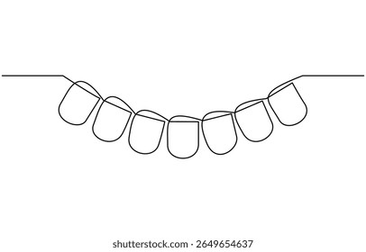 Garland de bruants dessinés à la ligne continue. Drapeaux dessinés à la main de fête de fête, croquis de guirlande de fête une ligne, illustration vectorielle dessinée à la main.