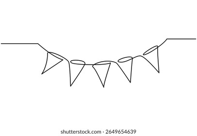 Garland de bruants dessinés à la ligne continue. Drapeaux dessinés à la main de fête de fête, croquis de guirlande de fête une ligne, illustration vectorielle dessinée à la main.