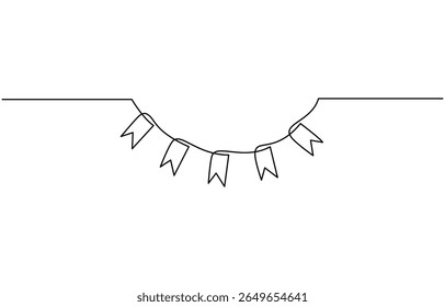 Garland de bruants dessinés à la ligne continue. Drapeaux dessinés à la main de fête de fête, croquis de guirlande de fête une ligne, illustration vectorielle dessinée à la main.