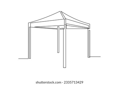 continuous line art drawing of canopy pop up tent