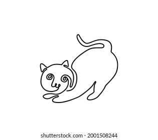 Continuous line art drawing of cat. Minimalist black outline art kitten isolated on white background. 
