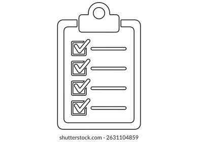 Continuous line art drawing of checklist clipboard icon vector illustration
