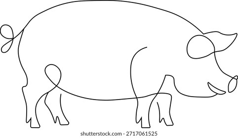 Desenho em linha contínua de um porco de fazenda alegre em um estilo minimalista