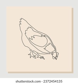 Continuous line art drawing of chicken rooster hen. Vector illustration single one line of animal natural farming