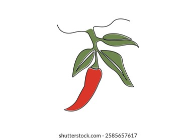 Continuous line art drawing of chili pepper. Fresh chili linear icon vector.