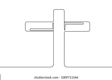 continuous line art drawing of christian worship cross. Eucharist Therapy Bless God Helping Repent Catholic Easter Lent Mind Pray. Christian concept line background. vector illustration.