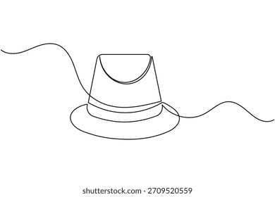 Continuous line art drawing of a classic fedora hat, elegant minimalist vector illustration