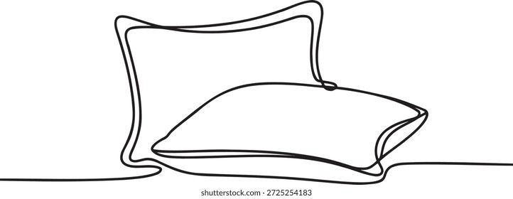 Desenho de arte de linha contínua de um travesseiro confortável. Sinal preto de uma linha para dormir. Design do símbolo de repouso e repouso. Ícone de conforto em casa. Desenho de linha única contínua do travesseiro. Design plano simples e criativo. Ilustração de vetor gráfico com desenho de uma linha.