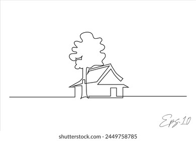 continuous line art drawing of a country house	