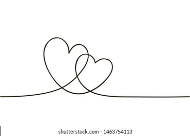 Continuous line art drawing. Couple of hearts symbolize love. Abstract hearts woman and man. Vector illustration