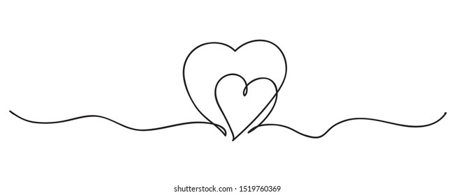 Continuous line art drawing. Couple of hearts symbolize love. Abstract hearts woman and baby. Vector illustration