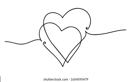 Continuous line art drawing  Couple hearts symbolize love  Abstract hearts woman   baby  Vector illustration 