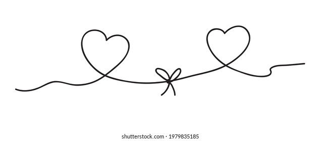 Continuous line art drawing. Couple of hearts symbolize love. Abstract hearts woman and men or friends. Vector illustration.