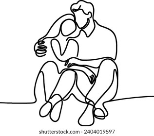 continuous line art drawing of a couple. Vector illustration