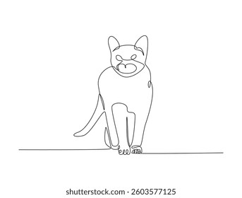 Continuous line art drawing of cute cat. Kitten in one line drawing illustration. Medical health care service concept. Editable stroke.