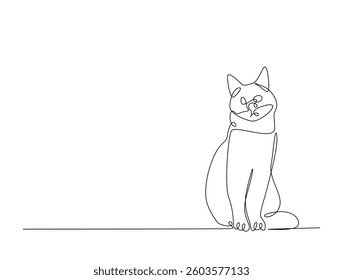 Continuous line art drawing of cute cat. Kitten in one line drawing illustration. Medical health care service concept. Editable stroke.