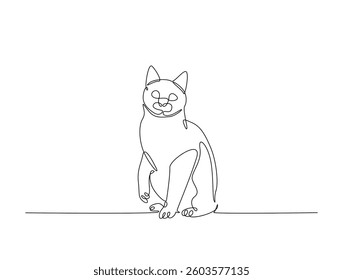 Continuous line art drawing of cute cat. Kitten in one line drawing illustration. Medical health care service concept. Editable stroke.