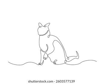 Continuous line art drawing of cute cat. Kitten in one line drawing illustration. Medical health care service concept. Editable stroke.