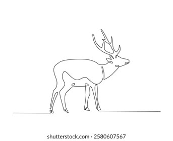 Continuous line art drawing of deer - animal concept. Antlers in single line art drawing vector illustration. Editable stroke.