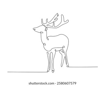 Continuous line art drawing of deer - animal concept. Antlers in single line art drawing vector illustration. Editable stroke.