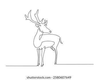 Continuous line art drawing of deer - animal concept. Antlers in single line art drawing vector illustration. Editable stroke.