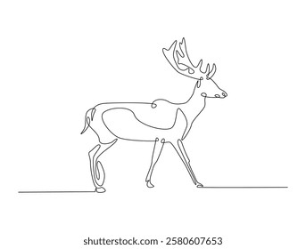 Continuous line art drawing of deer - animal concept. Antlers in single line art drawing vector illustration. Editable stroke.