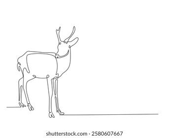 Continuous line art drawing of deer - animal concept. Antlers in single line art drawing vector illustration. Editable stroke.