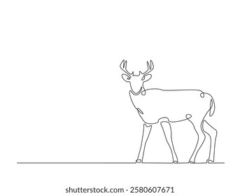 Continuous line art drawing of deer - animal concept. Antlers in single line art drawing vector illustration. Editable stroke.