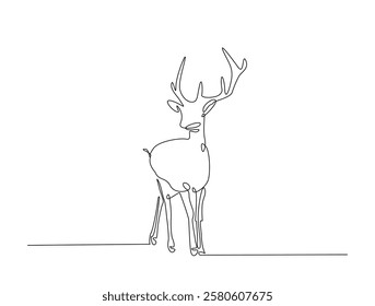 Continuous line art drawing of deer - animal concept. Antlers in single line art drawing vector illustration. Editable stroke.