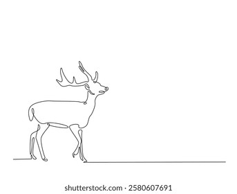 Continuous line art drawing of deer - animal concept. Antlers in single line art drawing vector illustration. Editable stroke.