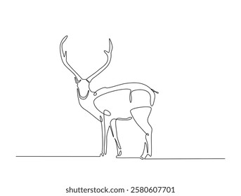 Continuous line art drawing of deer - animal concept. Antlers in single line art drawing vector illustration. Editable stroke.