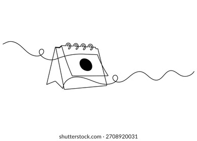 Continuous line art drawing of a desk calendar with a marked date, symbolizing scheduling and time management