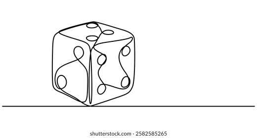 continuous line art drawing of dice, dice one line art vector, Two dices of vector illustration. Continuous contour drawing of game dice, A single pro drawing of a dices. Continuous one dice. 