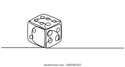 continuous line art drawing of dice, dice one line art vector, Two dices of vector illustration. Continuous contour drawing of game dice, A single pro drawing of a dices. Continuous one dice. 